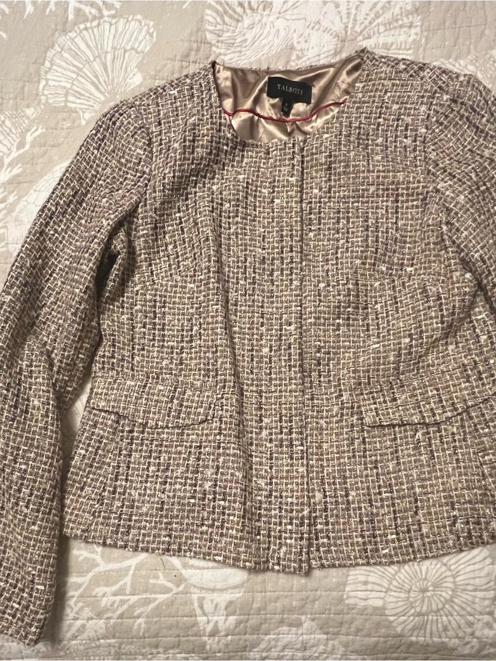 Talbots Beige and Ivory Tweed Blazer